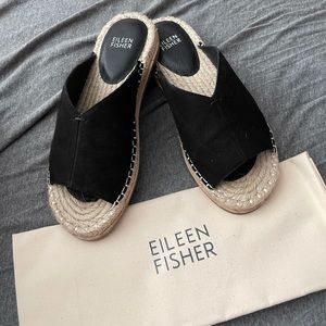 NEW Eileen Fisher Milly Tumbled Nubuck Espadrille Black Slide Sandal Size 7.5
